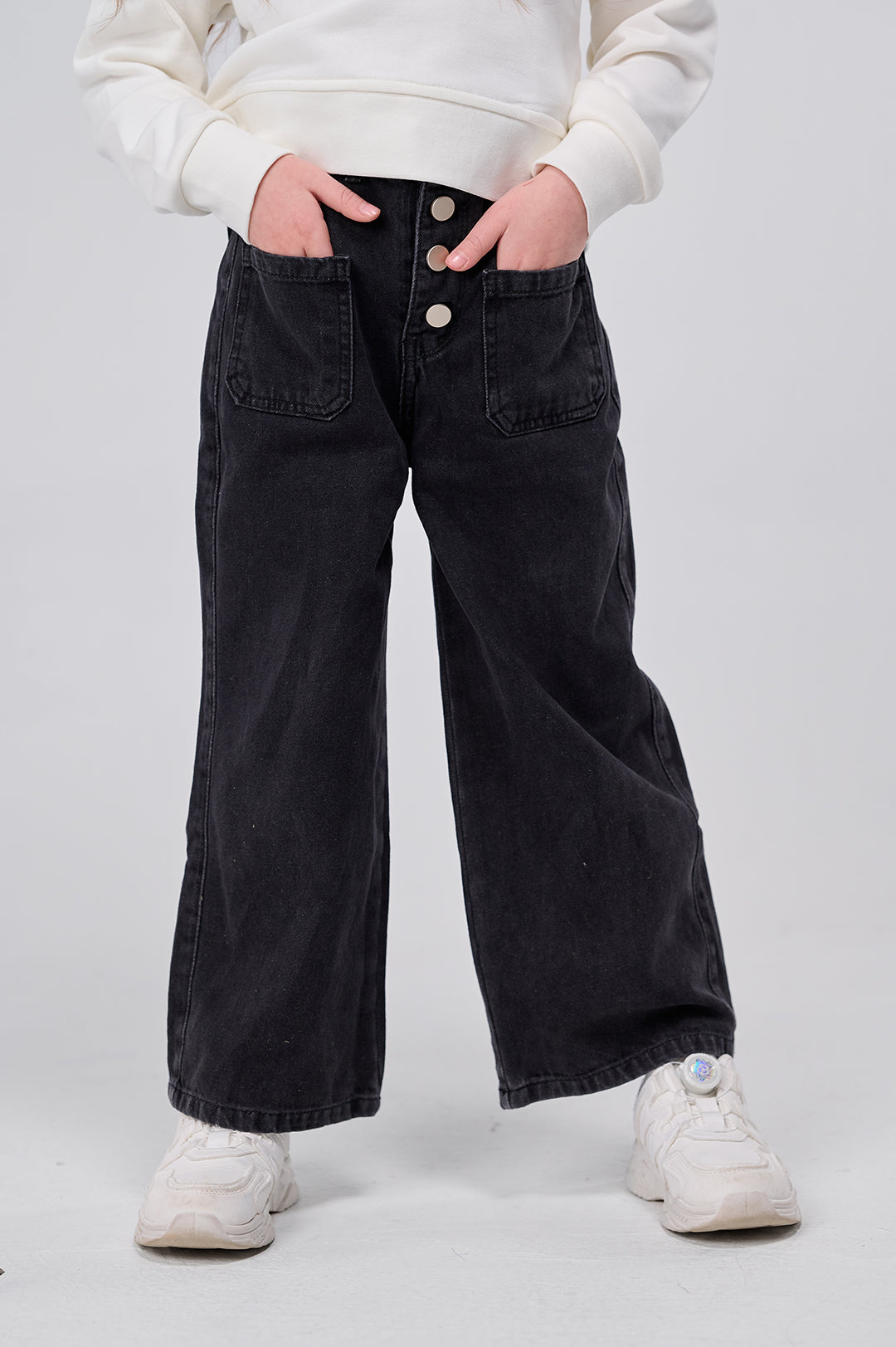 High-Rise Buttoned Wide-Leg Denim