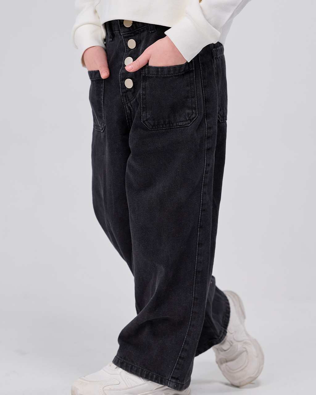 High-Rise Buttoned Wide-Leg Denim