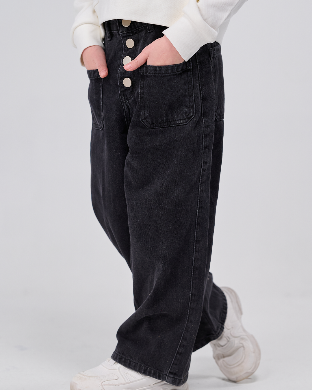 High-Rise Buttoned Wide-Leg Denim