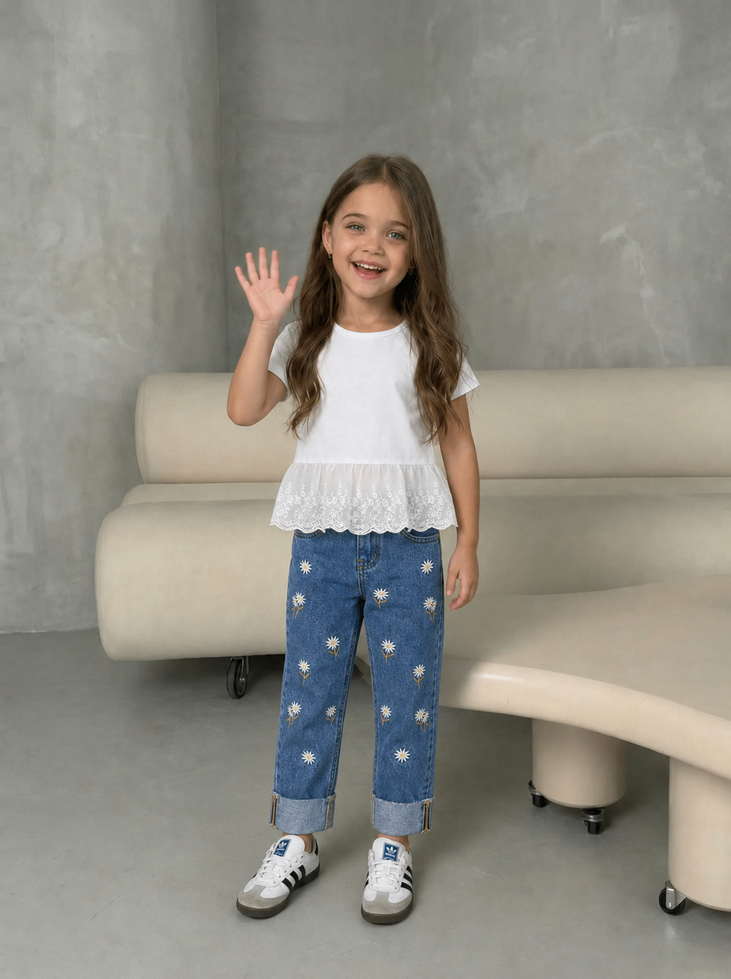 Daisy Embroidered Denim