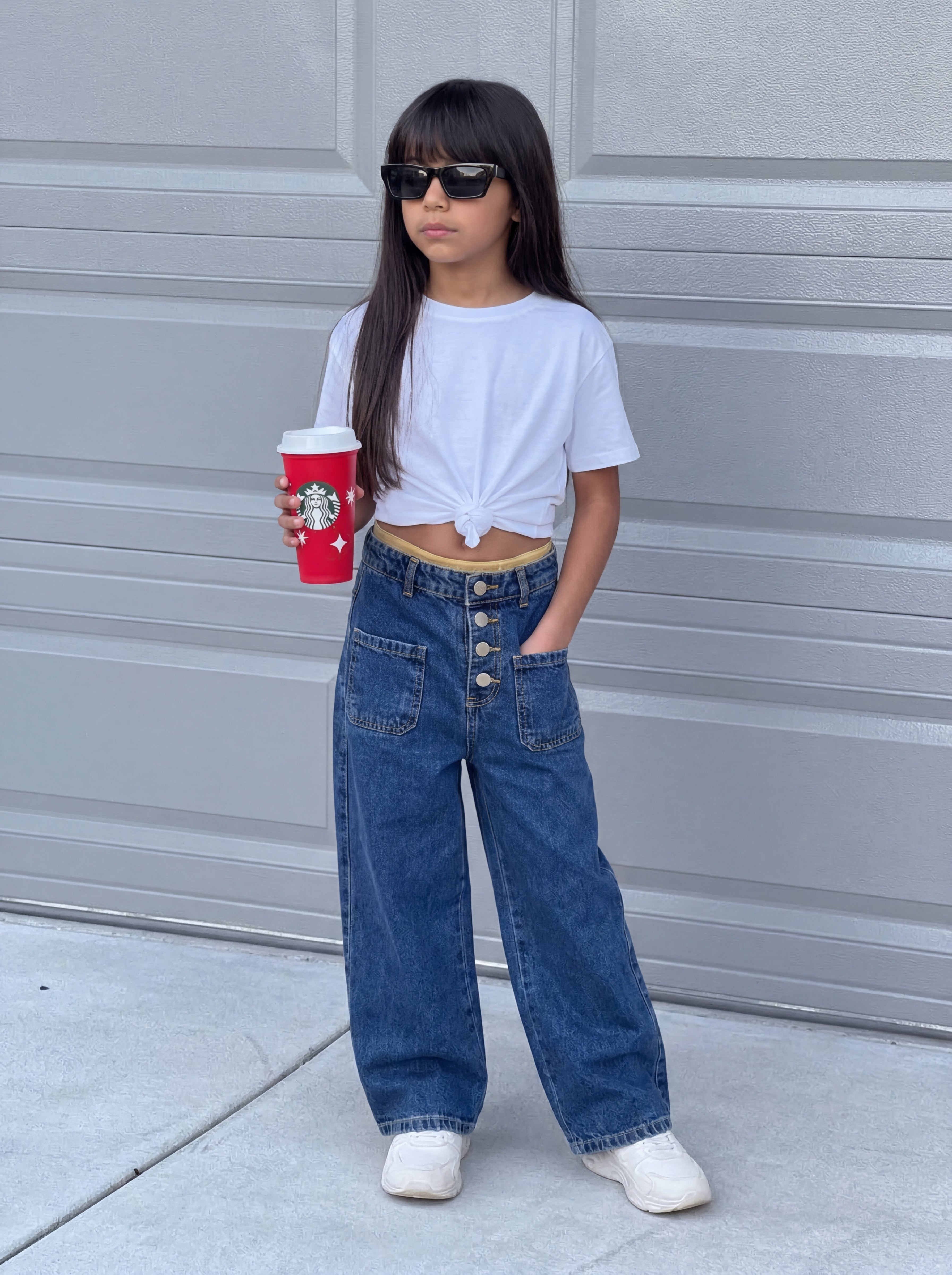 High-Rise Buttoned Wide-Leg Denim