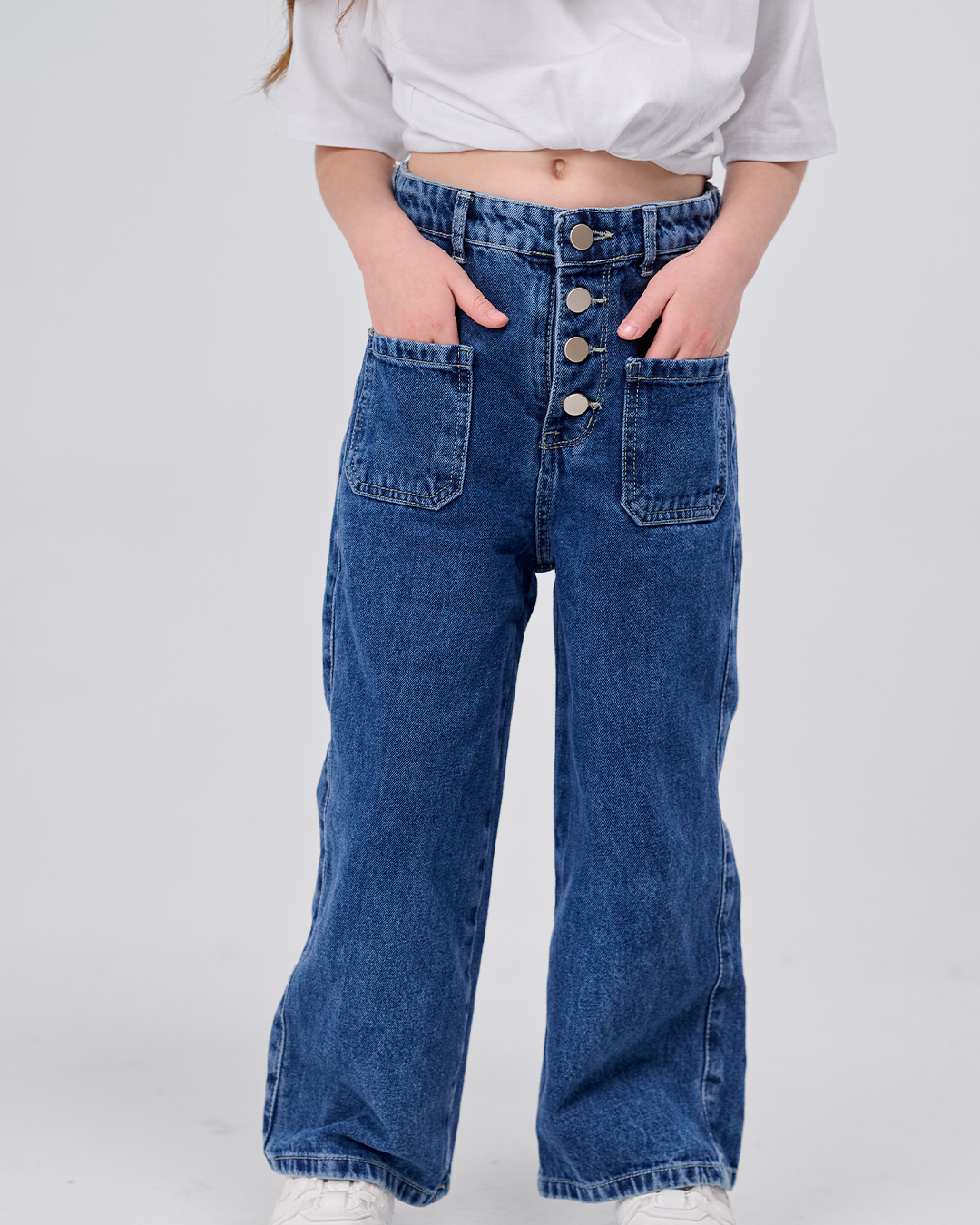 High-Rise Buttoned Wide-Leg Denim