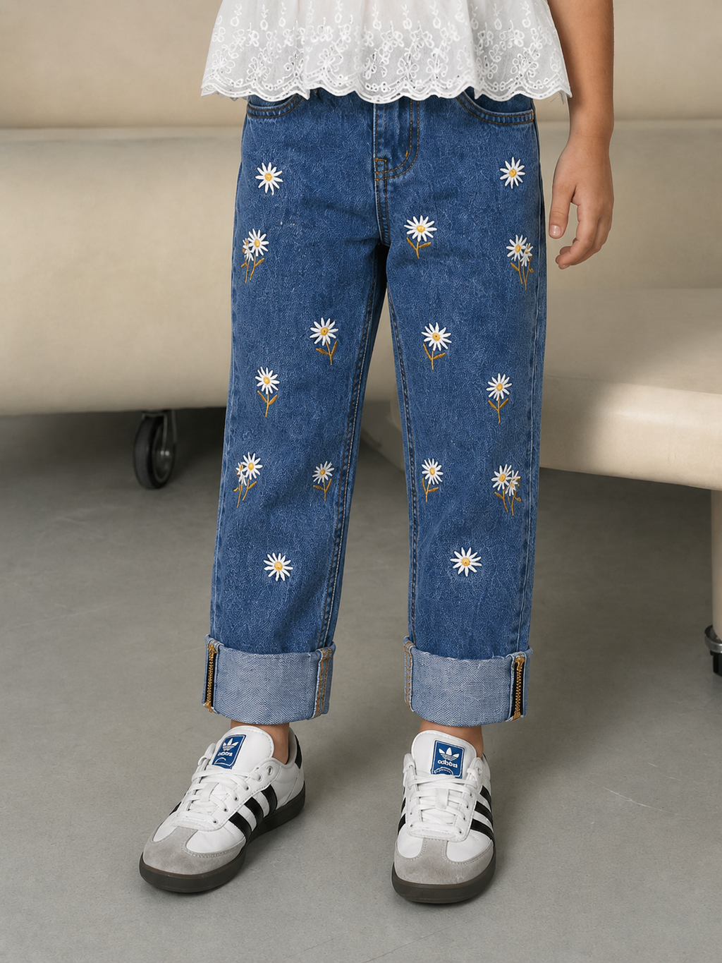 Daisy Embroidered Denim