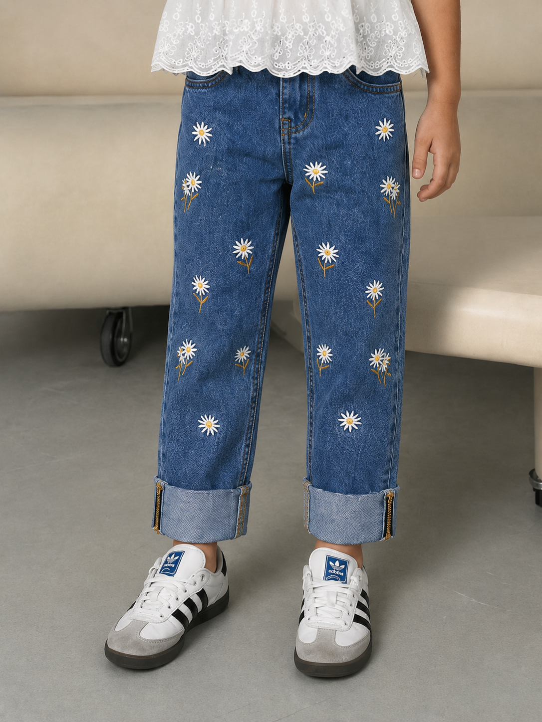 Daisy Embroidered Denim